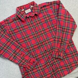 Vintage LL Bean Flannel Shirt Mens Large Tall Red Tartan Plaid Button Up 90s USA